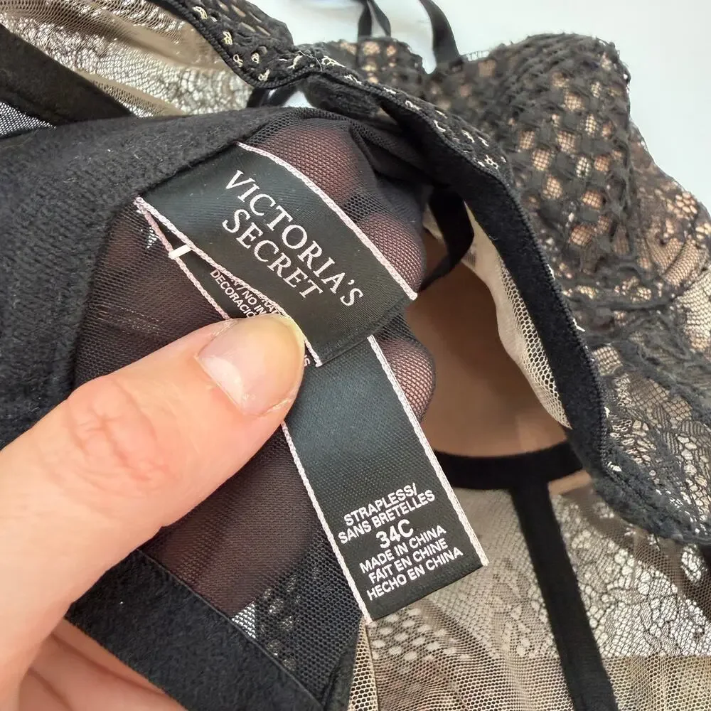 Victoria's Secret Black Lace Bustier Bra 34C